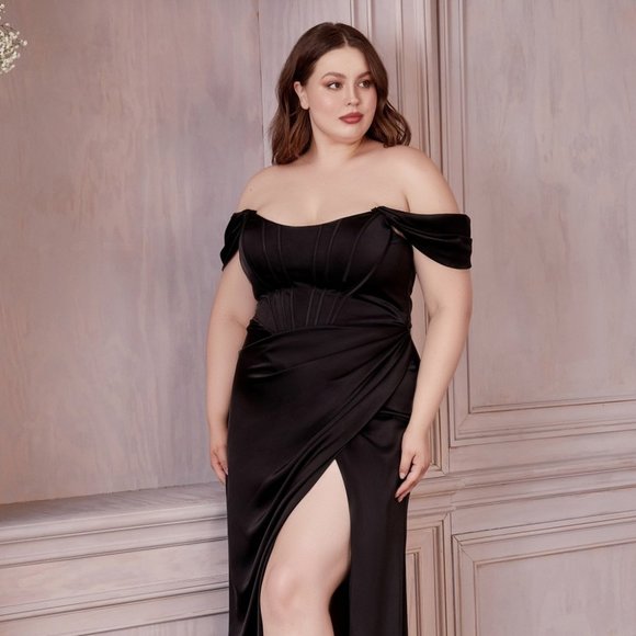 Cindy Collection 50499 Off the Shoulder Slit Leg Lace Dress main image 1